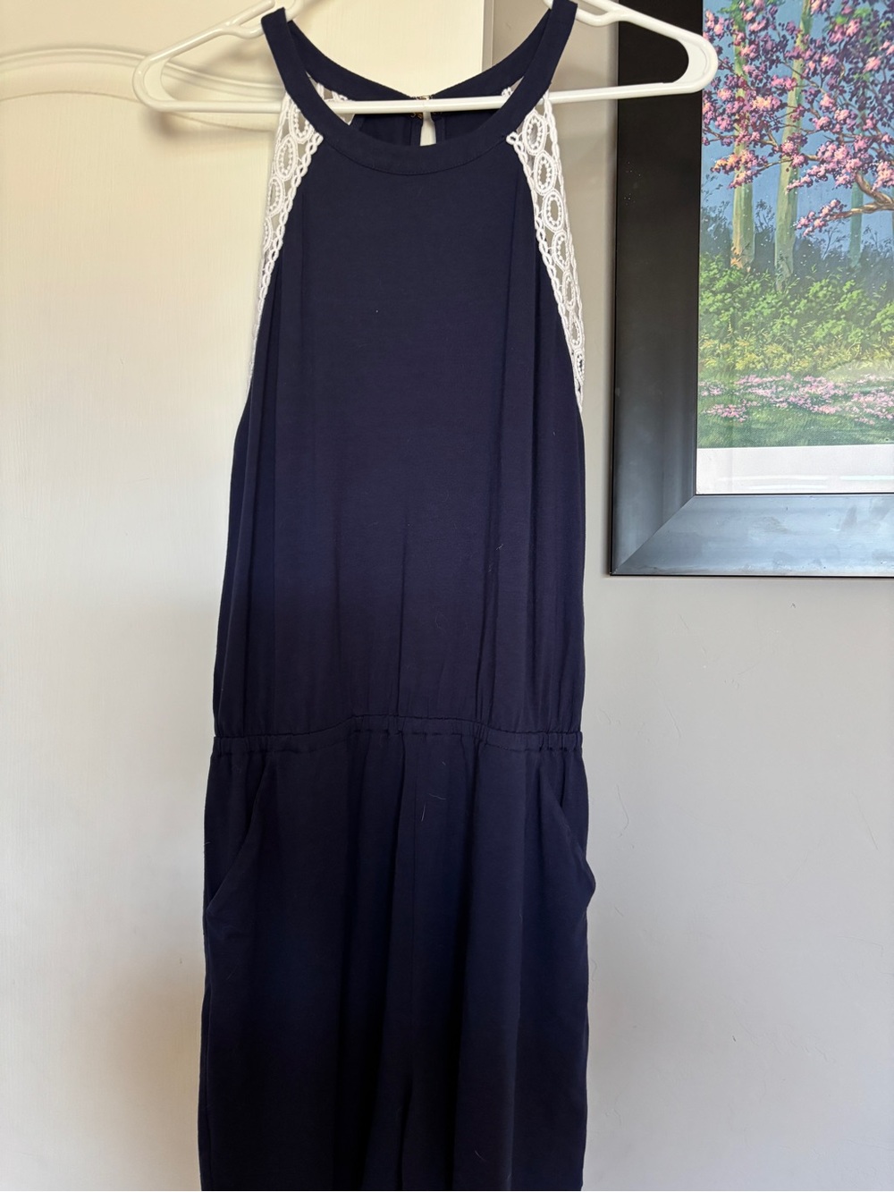 Lilly Pulitzer Navy Romper with White Lace Panels